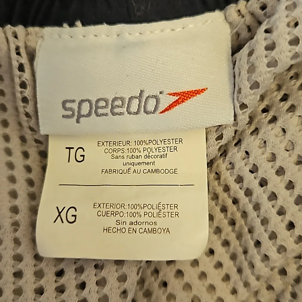 SPEEDO SWIM TRUNKS XL MEN'S  TAN NAVY BLUE RED POCKETS